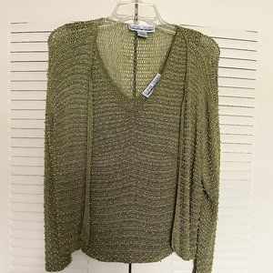 Sophie Chang Studio Olive Green Tunic and Beaded Crocheted Sweater Size XL*